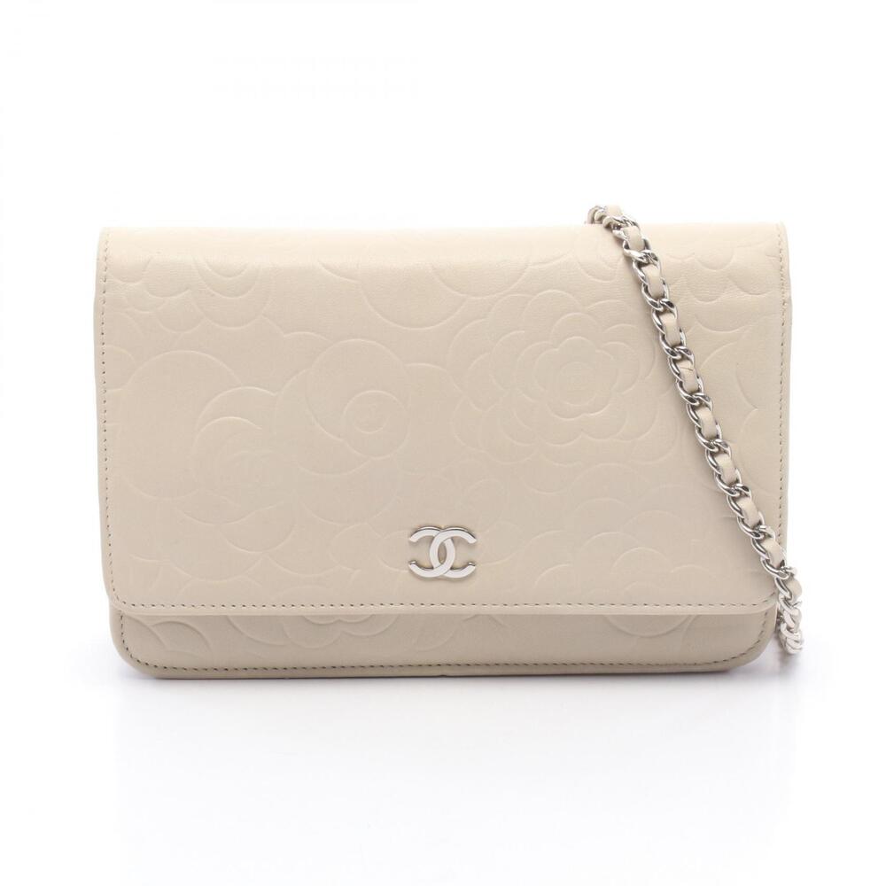 Chanel Camellia Shoulder Bag Leather Ivory White